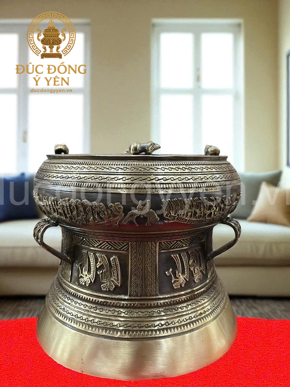 Quả trống đồng quà tặng đồng vàng hun màu giả cổ KT 25CM _thumbnail_1