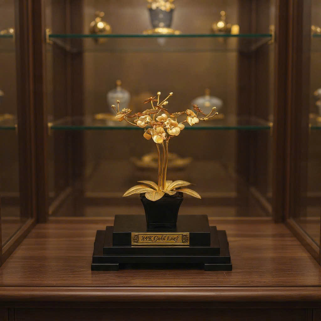 Quà Tặng  Chậu Lan Hồ Điệp Mạ Đát Vàng 24k _thumbnail_7