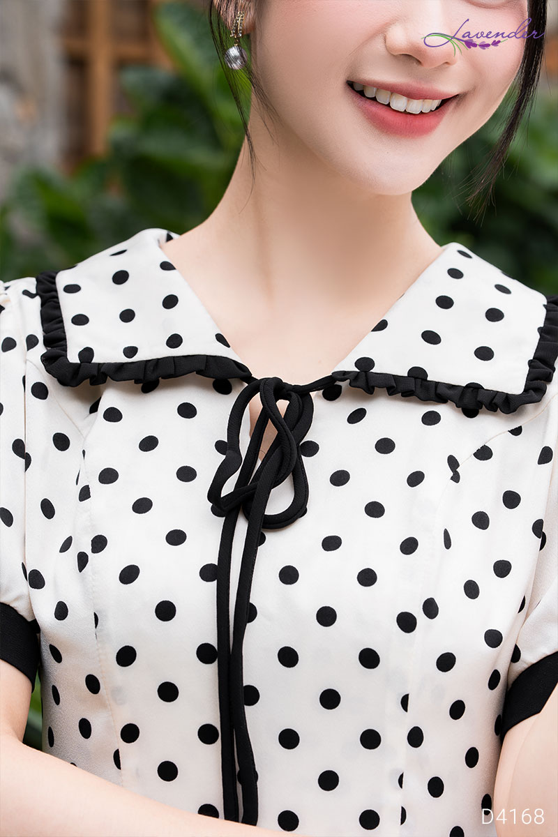 Đầm trắng cổ bẻ chấm bi be D4168_thumbnail_2