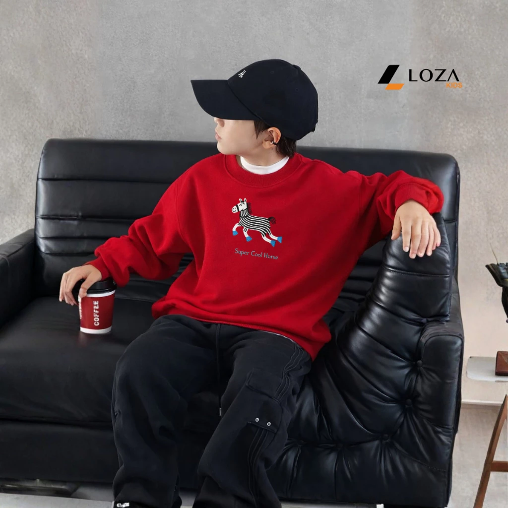 Áo nỉ sweater bé trai, bé gái hình ngựa Tết 2026 - Loza Kids IN3576 IN3576
