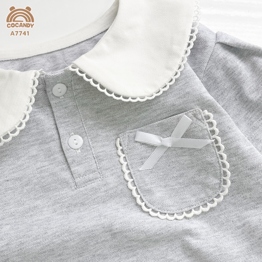 Áo cộc polo GHI SÁNG cổ sen TRẮNG phối ren_thumbnail_3