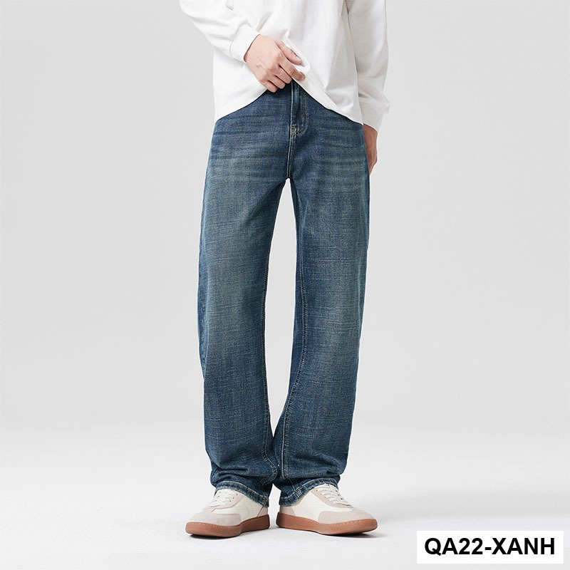 Quần jean thẳng ống rộng co giãn cho nam2025Phong cách mùa thu mới của Mỹ cổ điển râu mèo và quần tắm ngựa