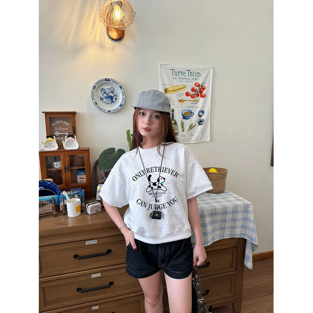 Áo sweater boxy tay ngắn phong cách Hàn Quốc 2597 Miucho vải nỉ 2 da thoáng mát cổ tròn in mix_thumbnail_2