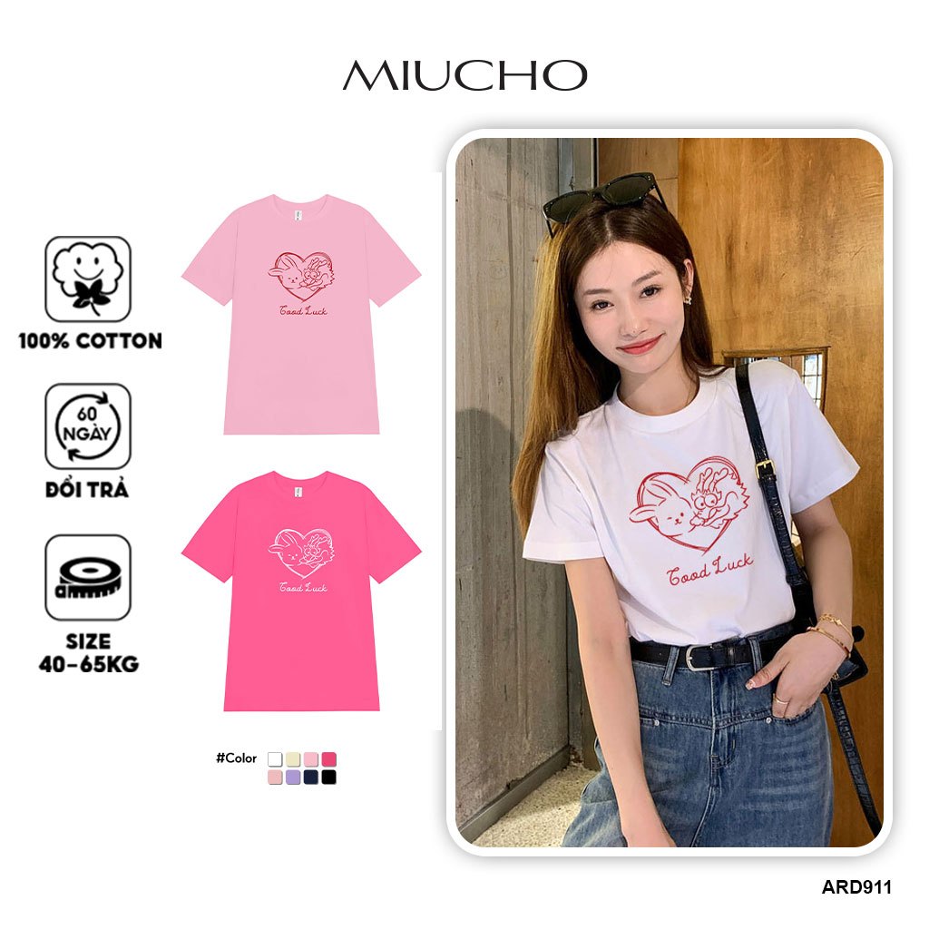 Áo thun nữ Tết form vừa regular ARD911 Miucho Chic cotton cổ tròn in artwork_thumbnail_1