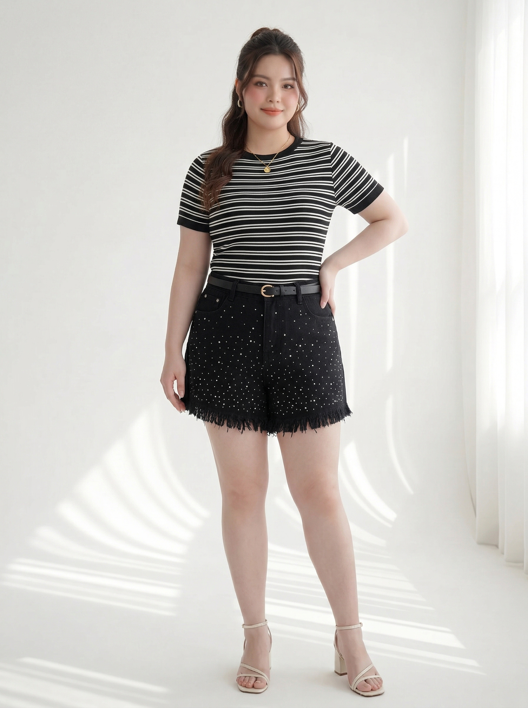 BIGSIZE NỮ - Quần short jean ép đá cho nàng béo từ 55 tới 90kg T-QSJ10037
