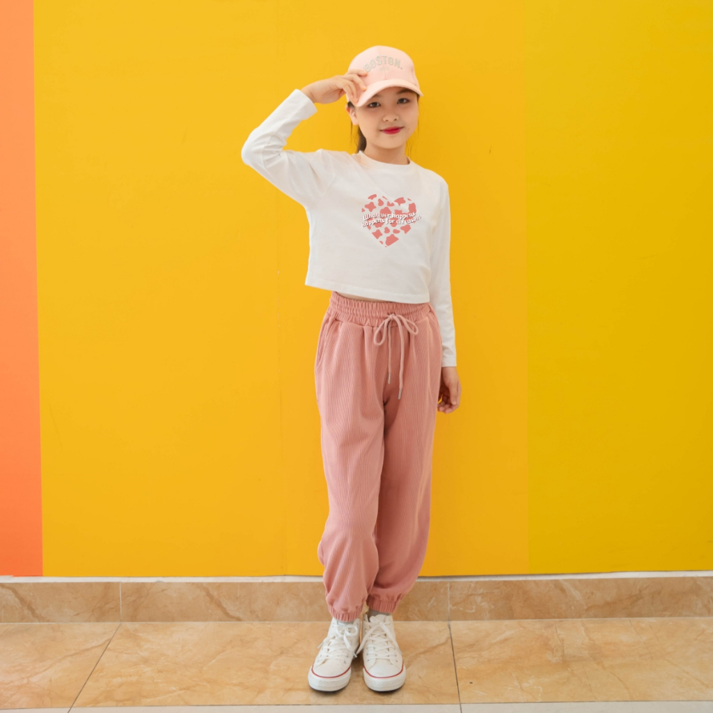 Áo croptop tay dài màu trắng cho bé gái in chất cotton - Áo croptop dài tay bé gái Loza Kids CG001_thumbnail_3