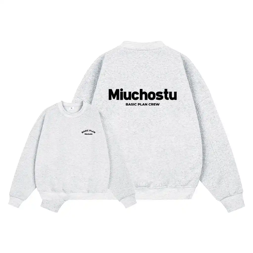 Áo Sweater boxy nam nữ Miucho vải nỉ 2 da thoáng mát mềm mại cổ tròn in basic 2832_thumbnail_0