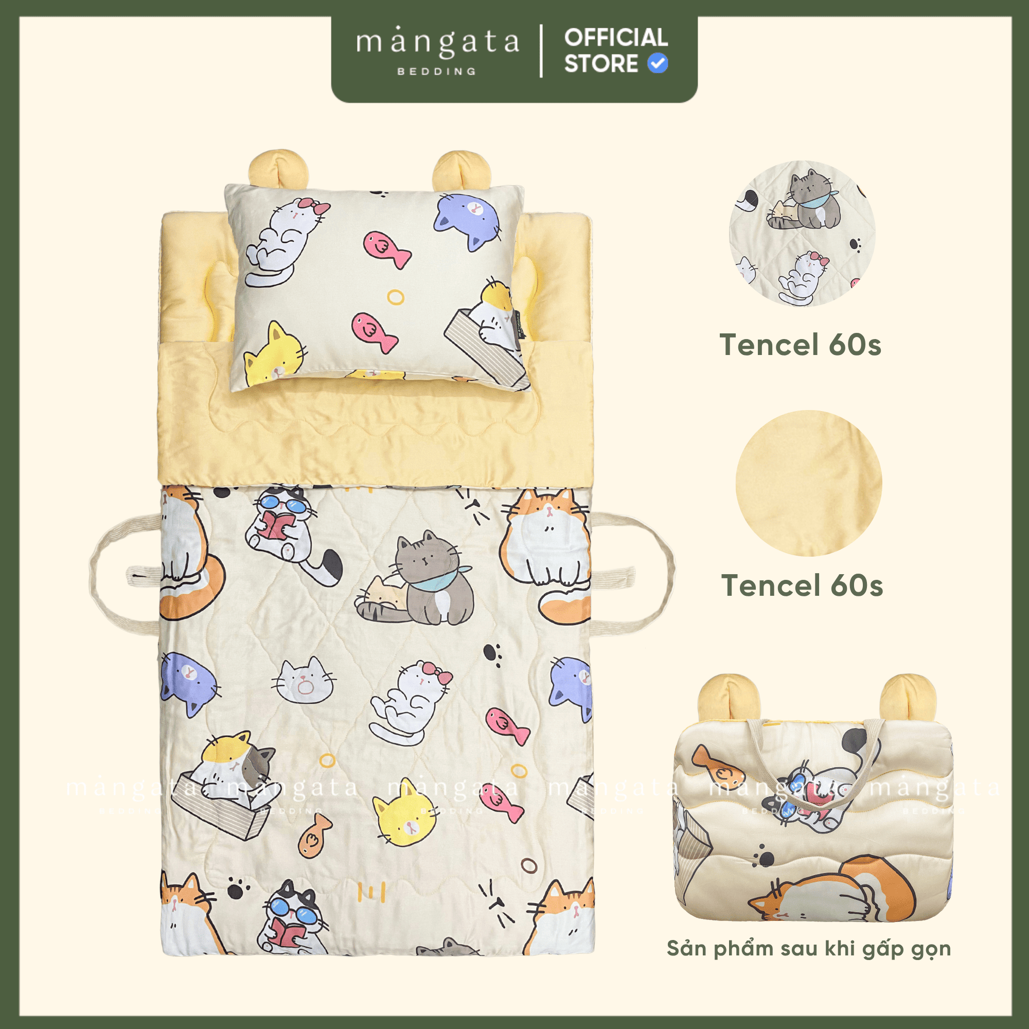 Mẫu Meo meo - Bộ chăn gối gấp gọn đi học