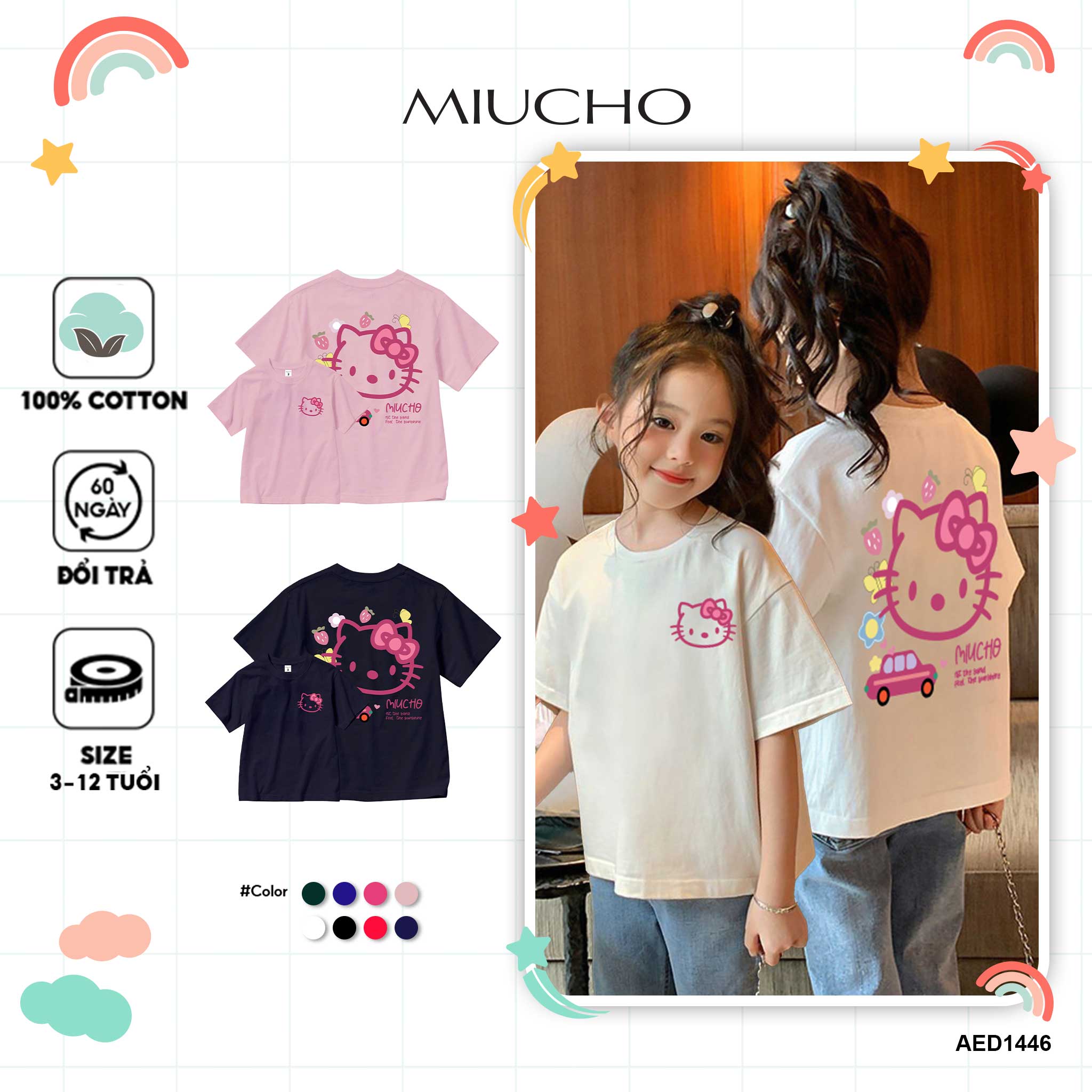 Áo thun cho bé gái form rộng AED1446 Miucho Kid tay ngắn cổ tròn in artwork_thumbnail_1