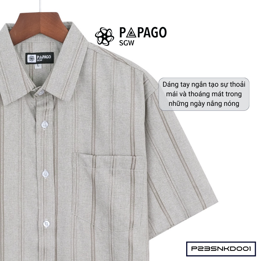Áo sơ mi nam trung niên PAPAGO tay ngắn lai bầu vải xô đũi mềm mịn cao cấp kẻ sọc - P23SNKD001_thumbnail_6