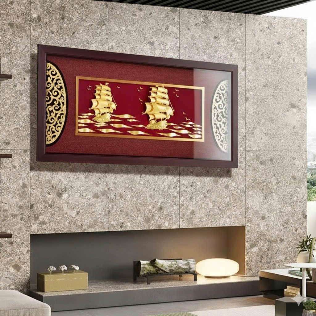 Tranh thuyền thuận buồm xuôi gió mạ vàng 24k KT 81CM X 42 CM _thumbnail_2