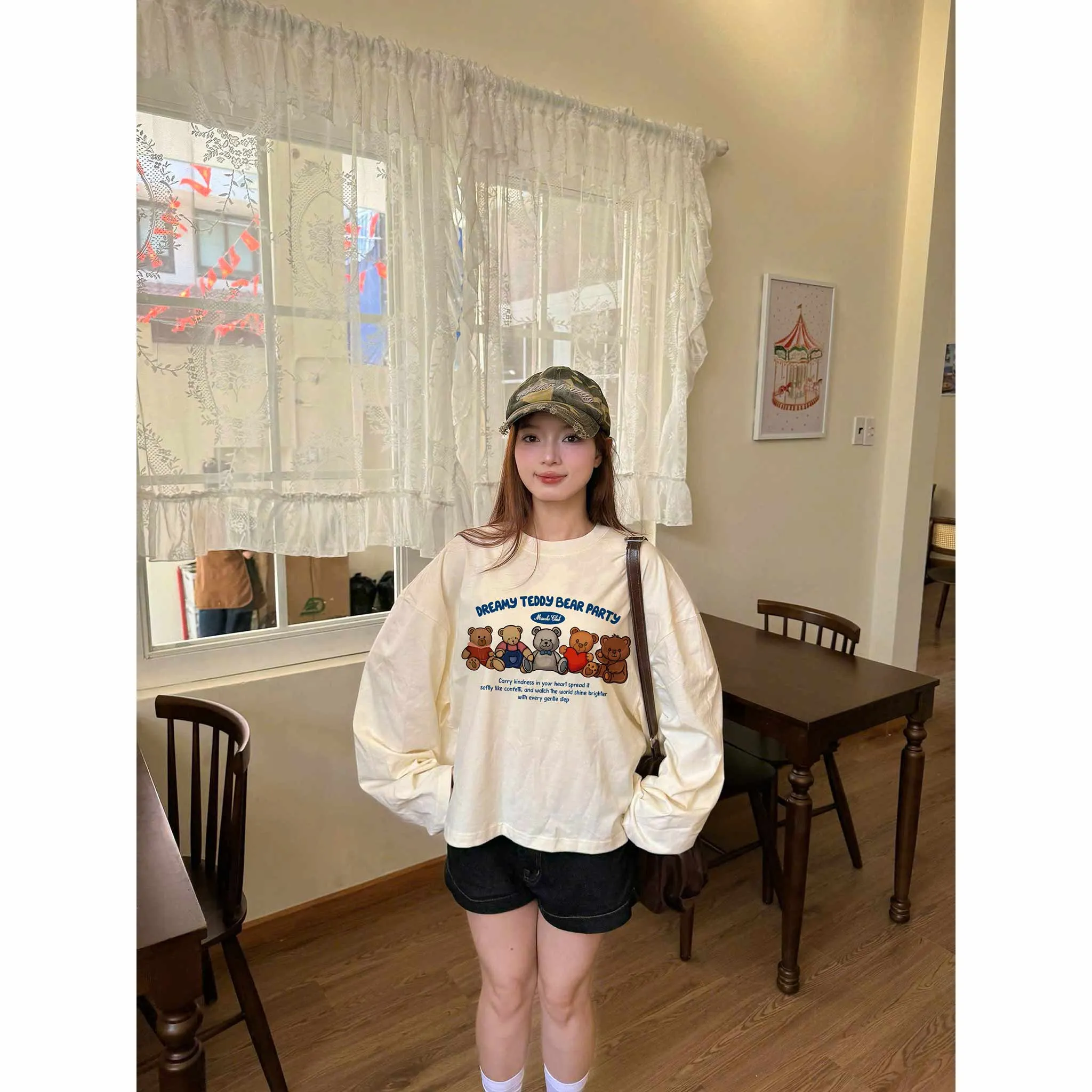 Áo thun boxy tay dài Miucho cotton 2 chiều thoáng mát cổ tròn chuẩn form hình gấu in mix 2663_thumbnail_2