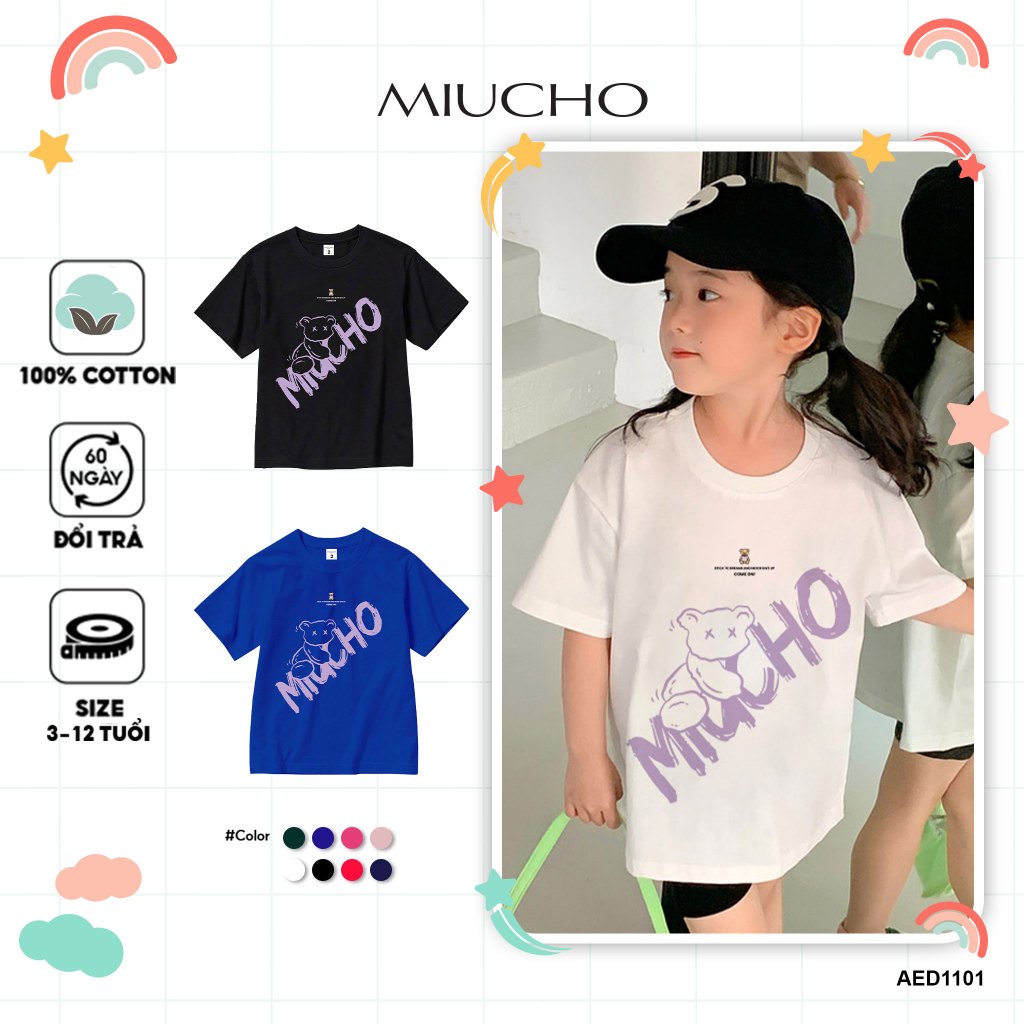 Áo thun cho bé gái form rộng AED1101 Miucho Kid tay ngắn vải cotton cổ tròn in mix_thumbnail_1
