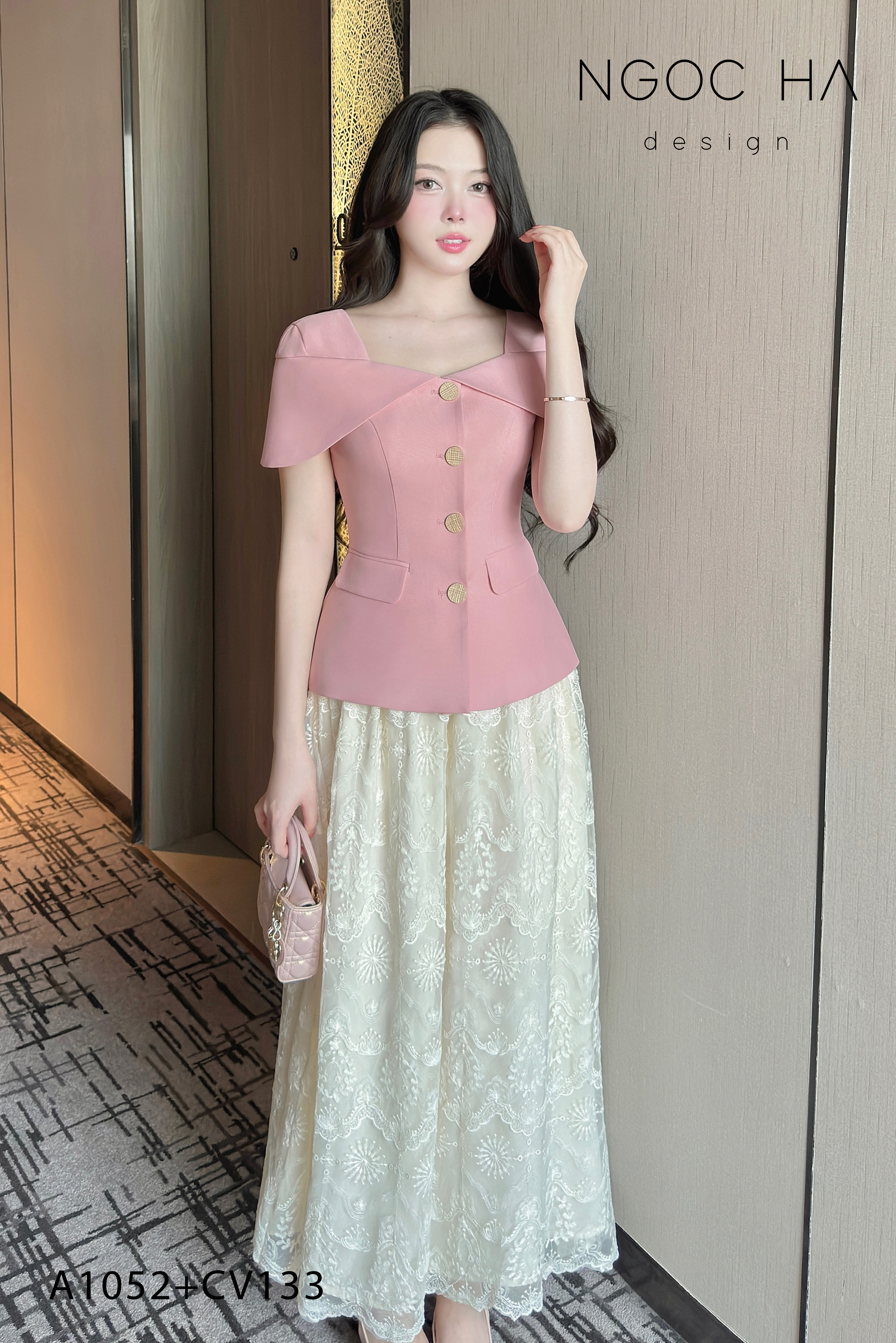 Diana Top_ Áo Vest Choàng Vai Đính Cúc Màu Hồng A1052_thumbnail_9