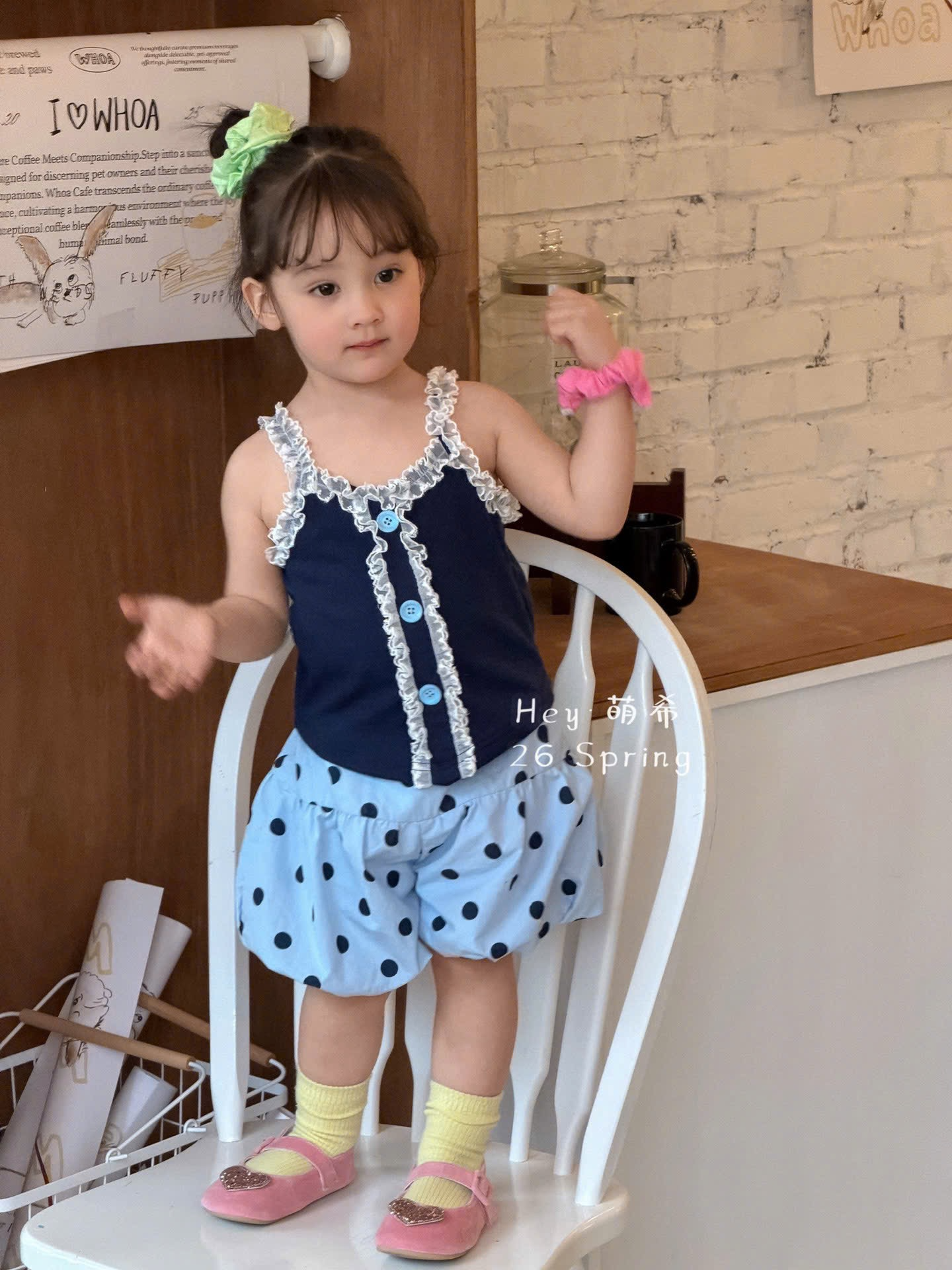 D223 - Set 2 dây xanh viền bèo mix quần bí chấm bi hãng HMX
