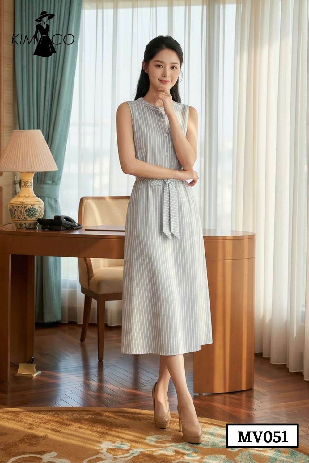 Đầm Kẻ Sọc Thắt Eo Thanh Lịch - MV051