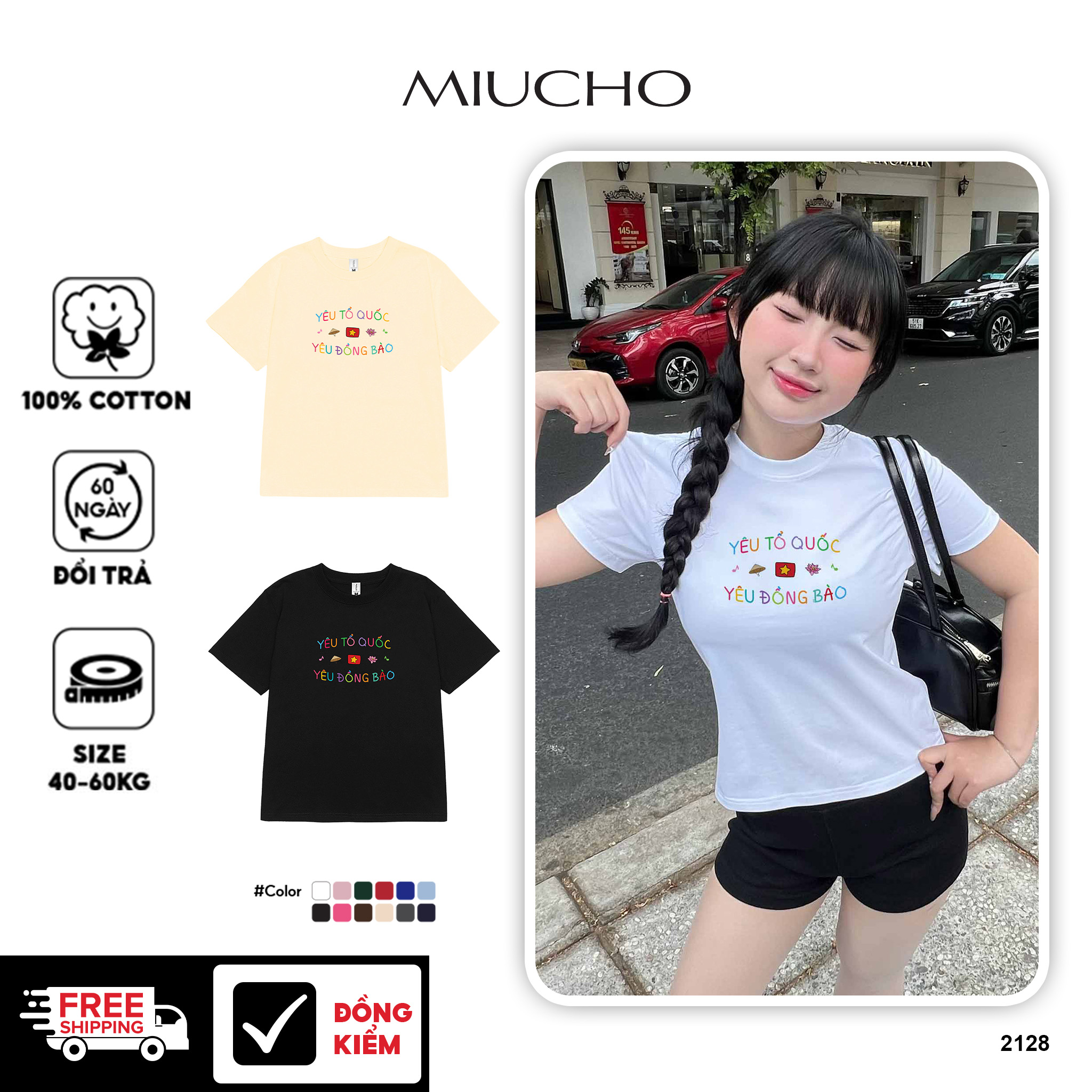 Áo baby tee ôm eo Việt Nam tôi yêu 2128 Miucho cổ tròn vải cotton 4c co giãn thoáng mát in mix