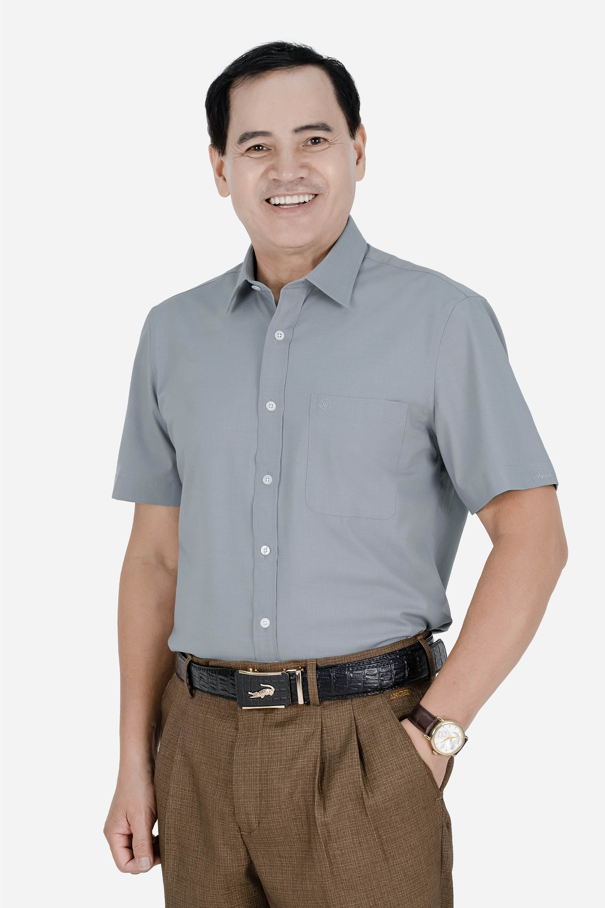 Áo Sơ Mi Trơn Cộc Tay Nam Trung Niên ANCHI Chất Liệu Sợi Gỗ Thoáng Mát Màu Xanh Nhạt_thumbnail_36