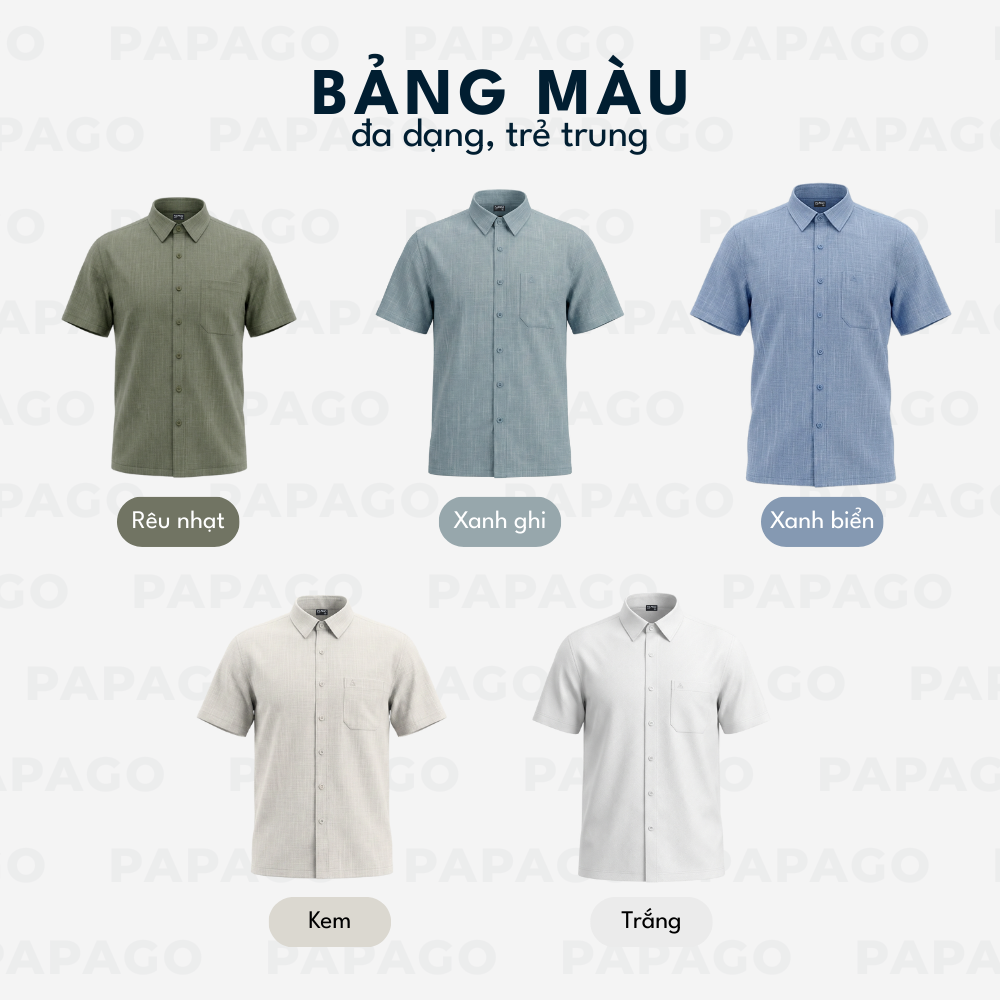 Áo sơ mi nam Trung niên thêu logo PAPAGO tay ngắn lai ngang - P25SNTT002_thumbnail_5