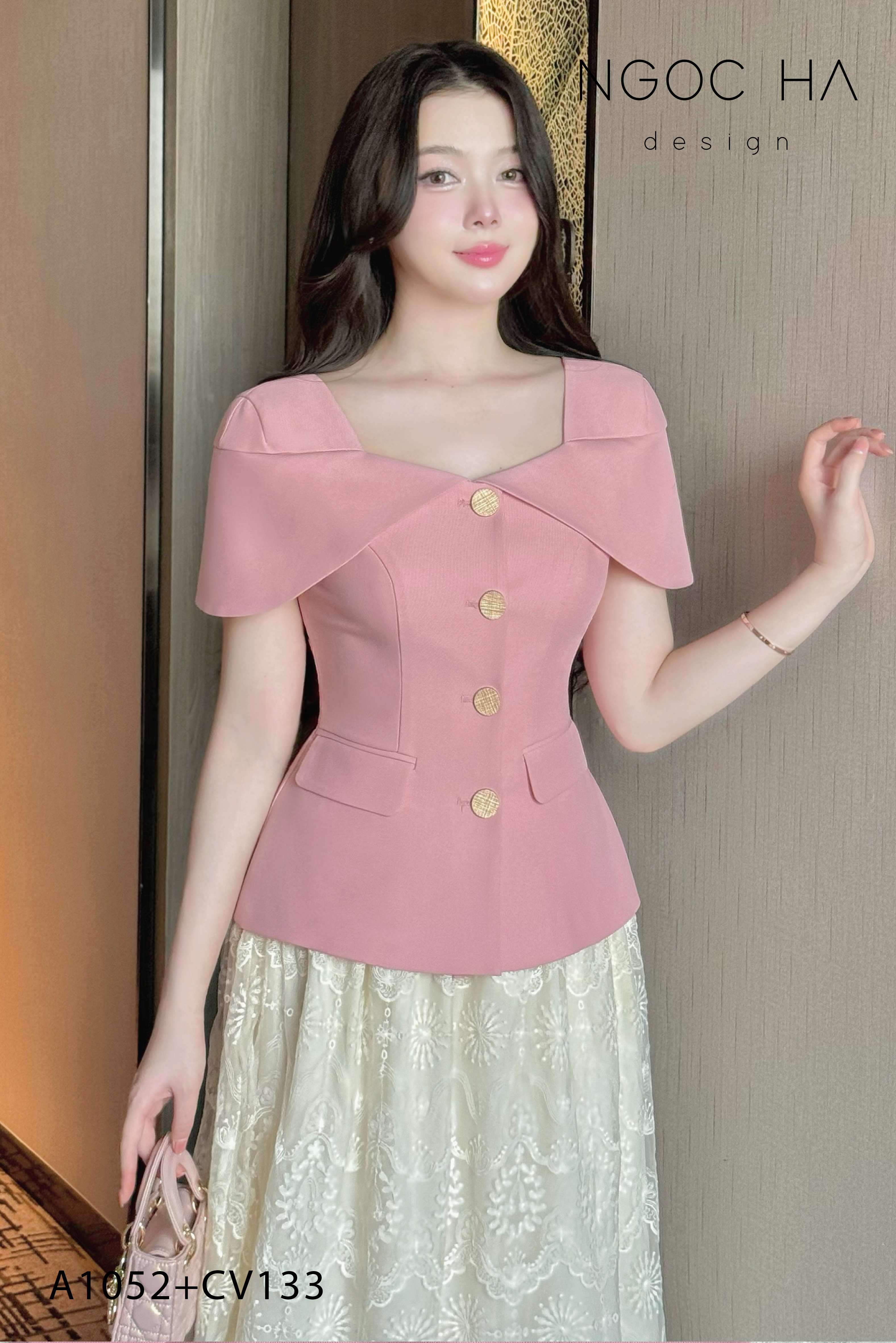 Diana Top_ Áo Vest Choàng Vai Đính Cúc Màu Hồng A1052_thumbnail_5