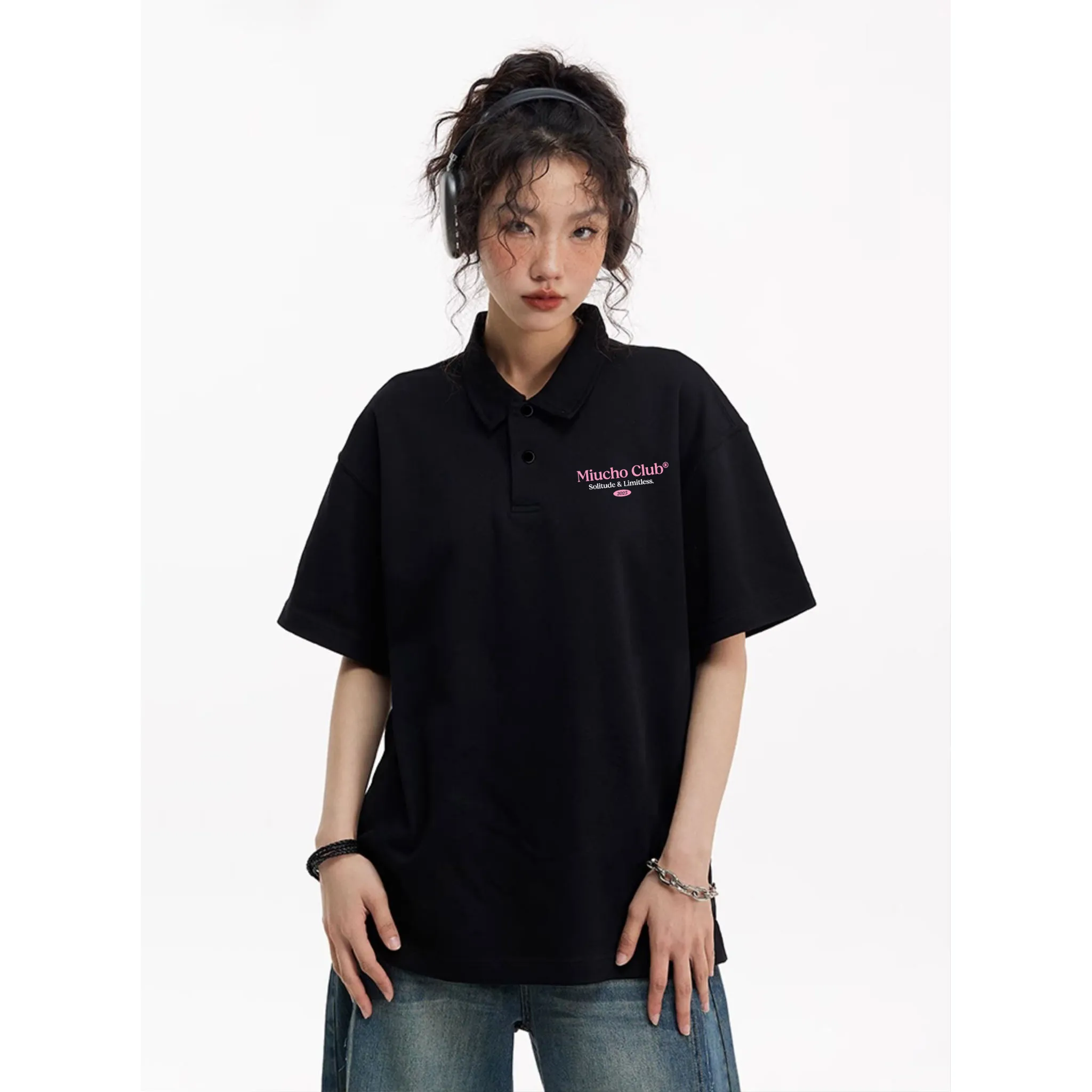 Áo polo nam nữ form rộng 2479 Miucho tay ngắn cổ trụ vải cotton thoáng mát in typography_thumbnail_4