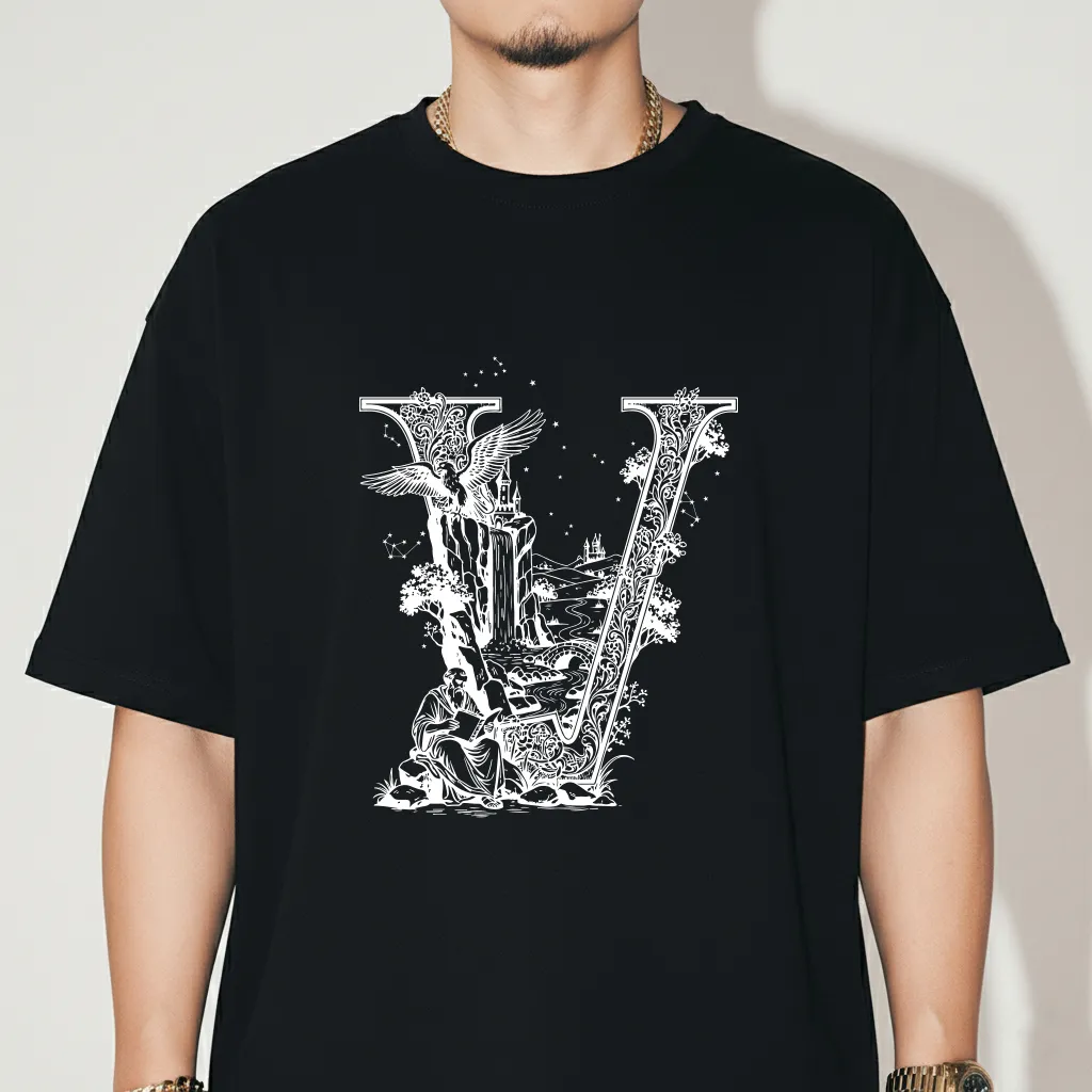 Áo thun nam form rộng Miucho Iconic cotton thoáng mát dày dặn chữ V nghệ thuật nhiều màu 2767_thumbnail_8