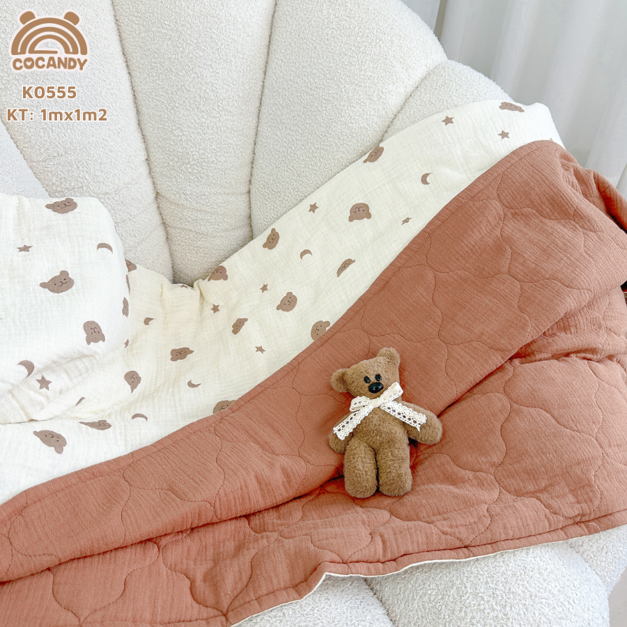 Chăn trần bông BE mặt gấu NÂU