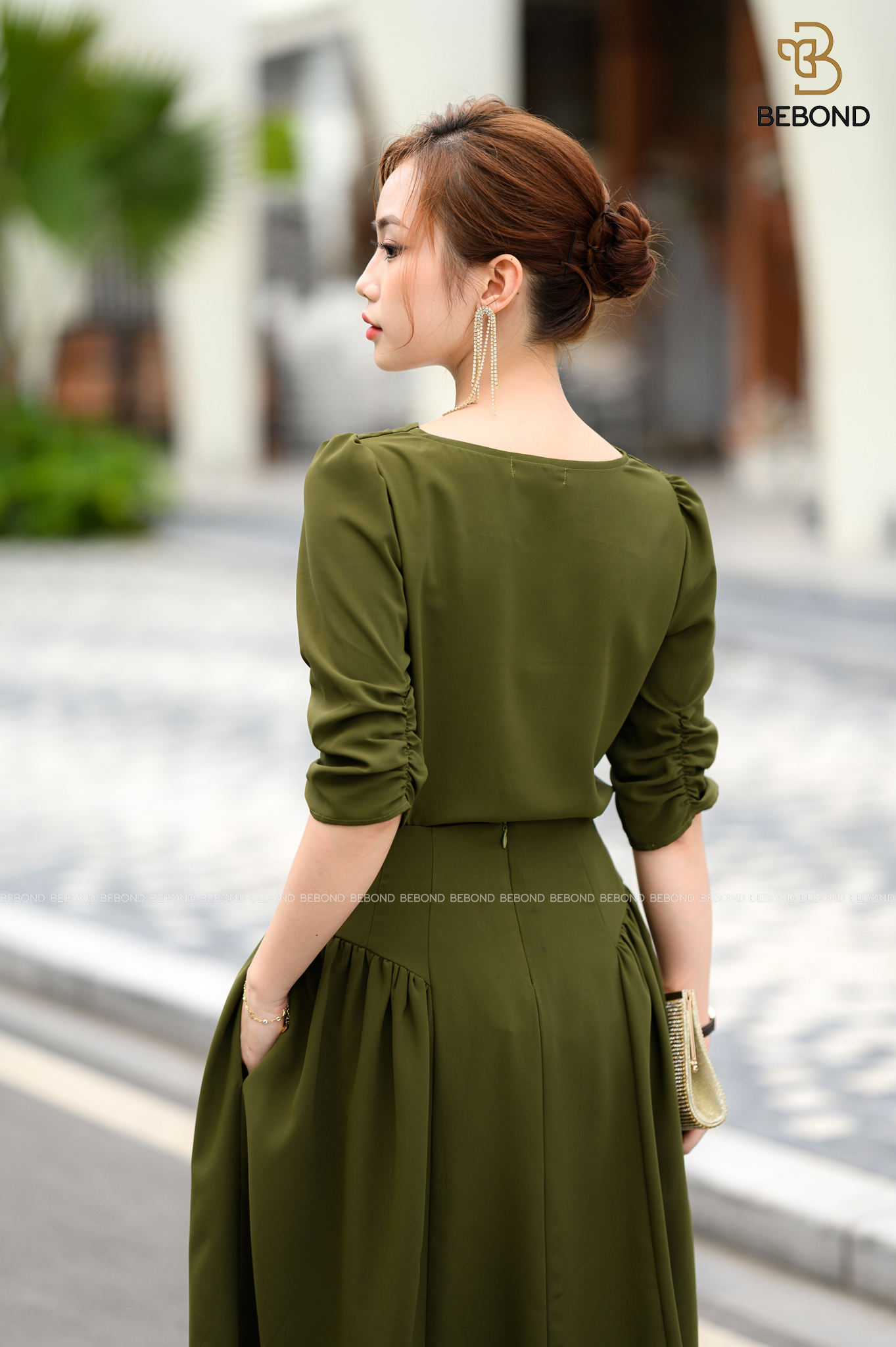 Áo lụa nhật cổ đổ màu XANH RÊU- CONAL DRESS_thumbnail_2