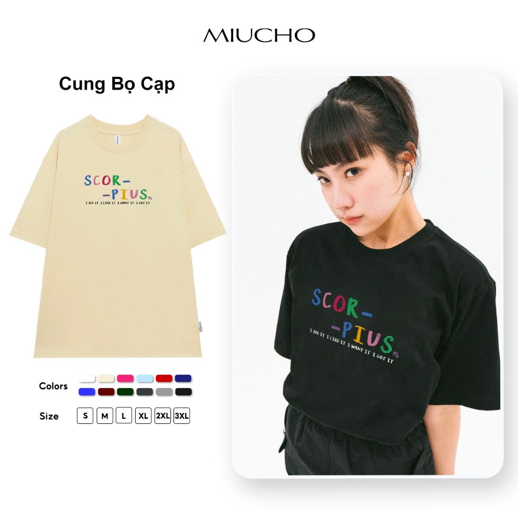 Áo thun nữ form rộng ATD379 cung hoàng đạo Bò Cạp SCORPIUS Miucho cotton cổ tròn in typography_thumbnail_1