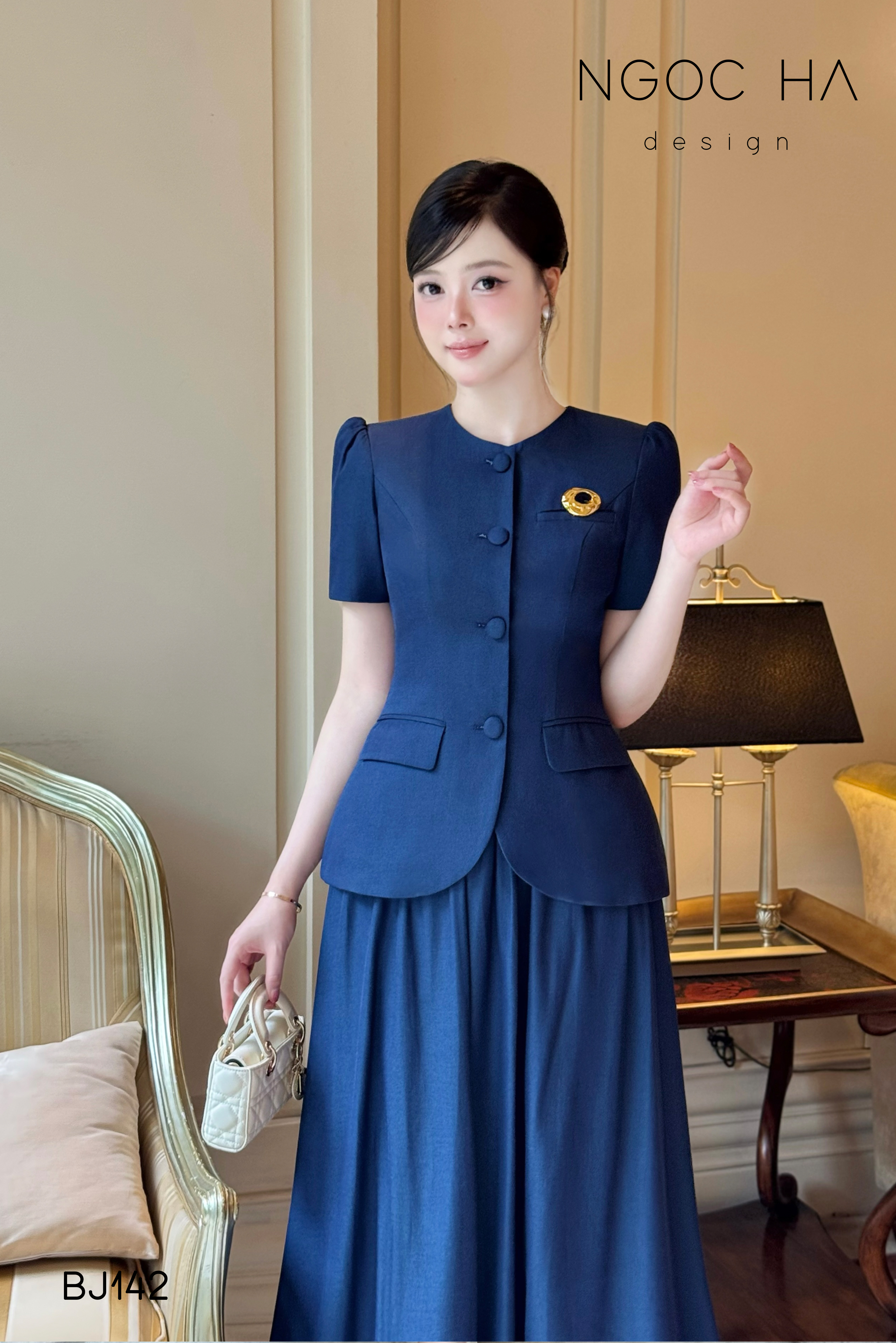 Celeste Set_ Bộ Vest Cổ Tròn Chân Váy Nhún Xòe Màu Xanh Bò BJ142_thumbnail_7