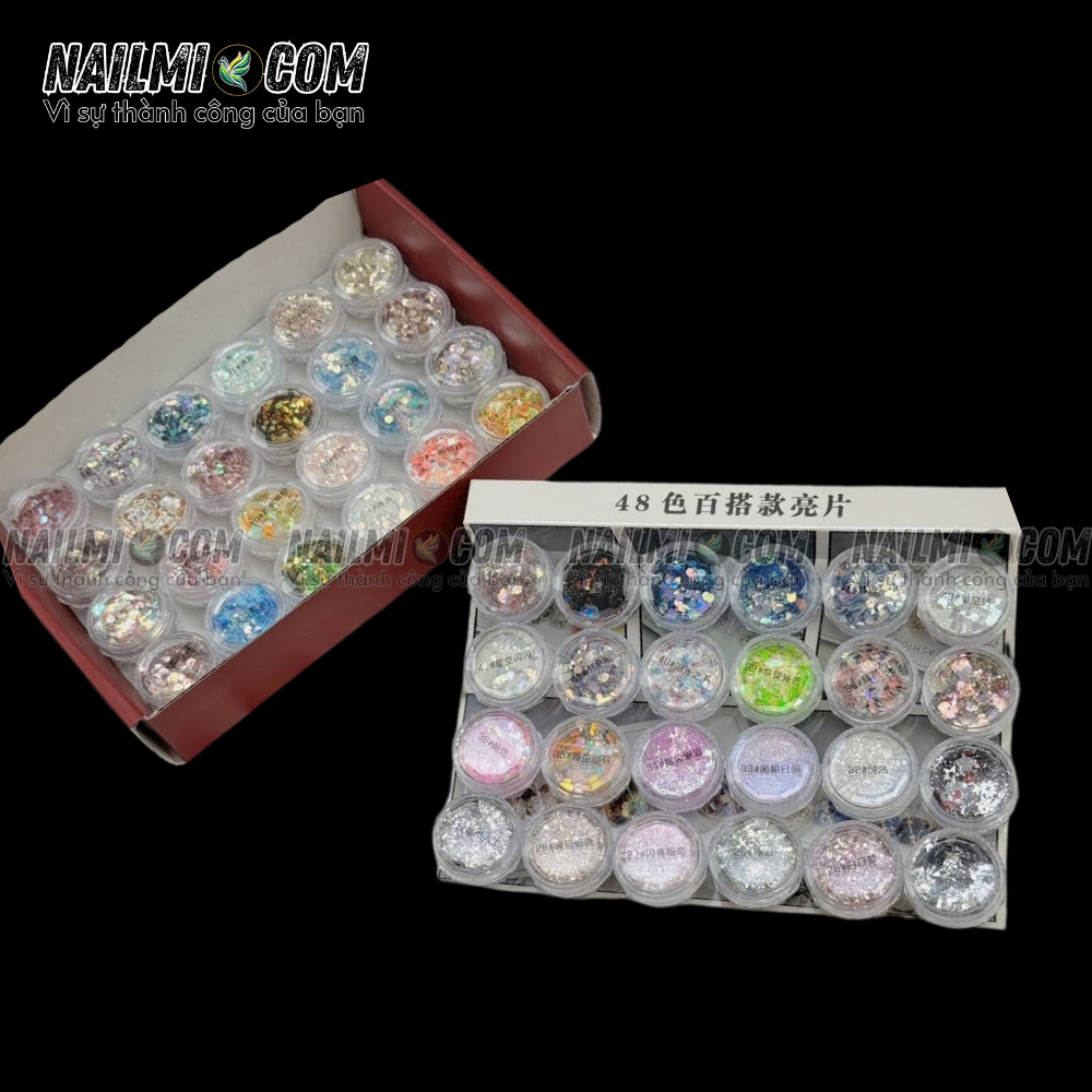 Set Nhũ Khổng Tước Vảy Cá  Cao Cấp 48 Màu Glitter Nail