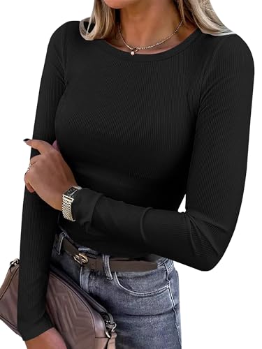 Slim Fit Long Sleeve Tee for Women – Soft Ribbed Basic Layering Shirt