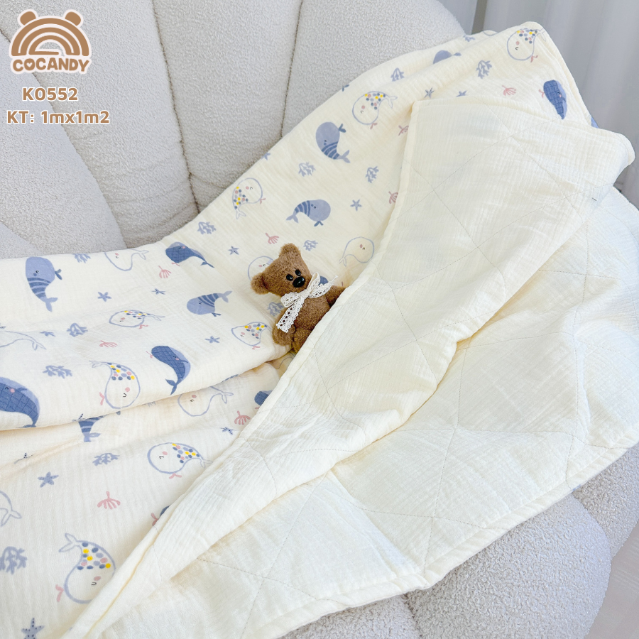 Chăn trần bông BE cá voi XANH