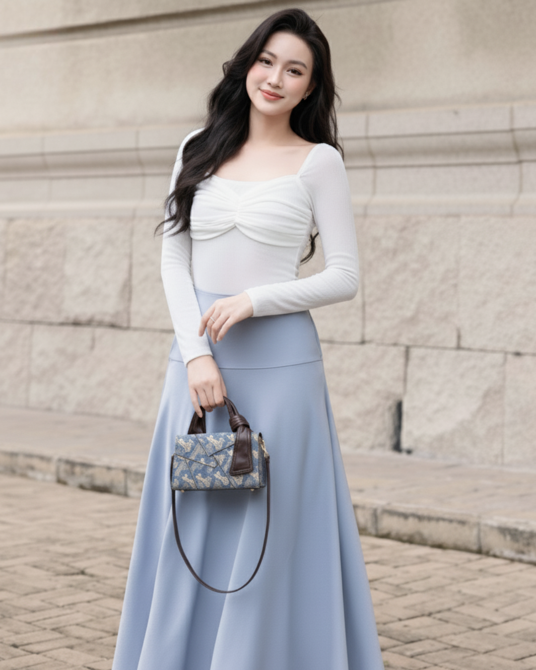 Túi xách UHE_2519 Vera – túi kẹp nách họa tiết vintage, tay cầm da nâu_thumbnail_8