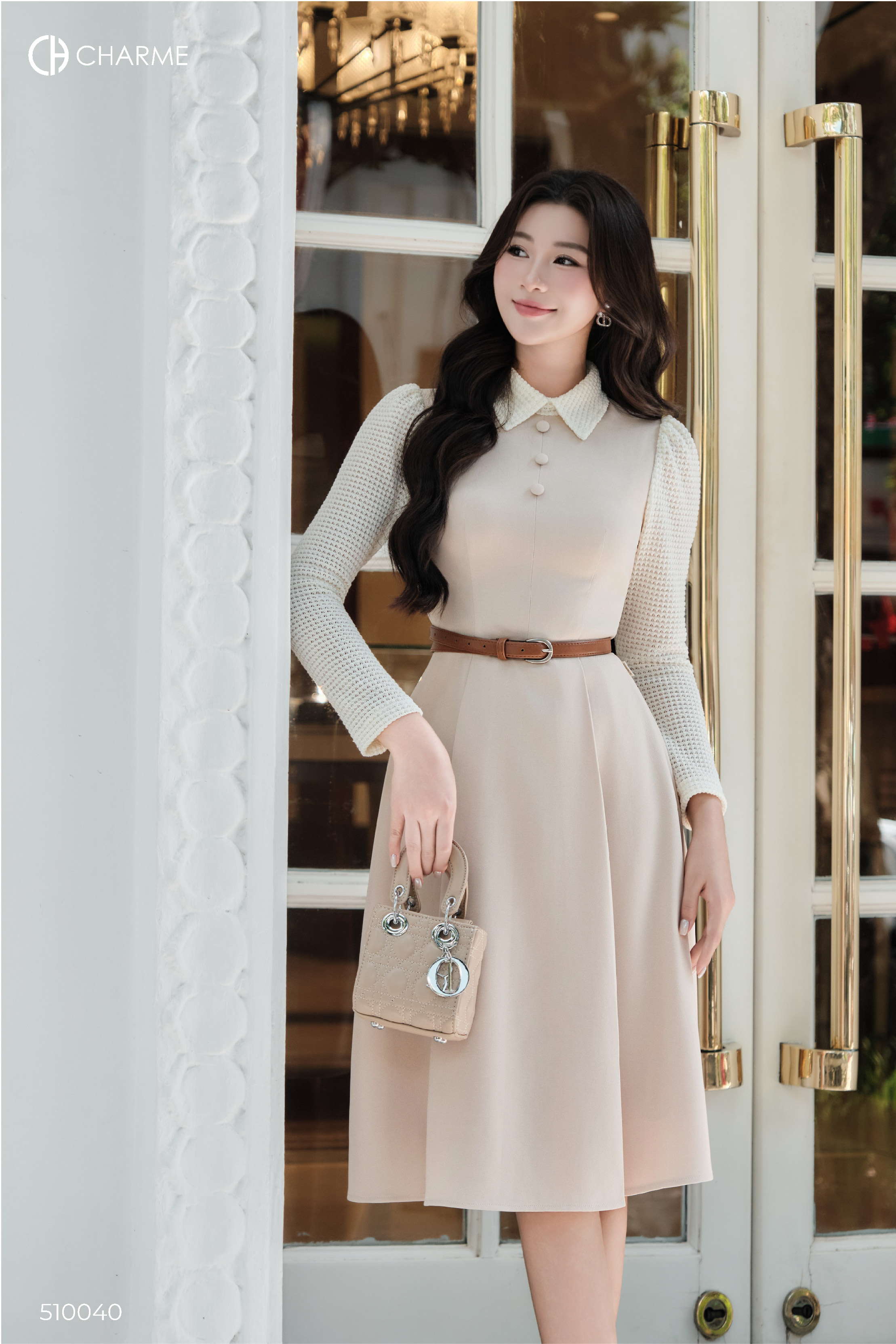 Váy tay dài phối màu