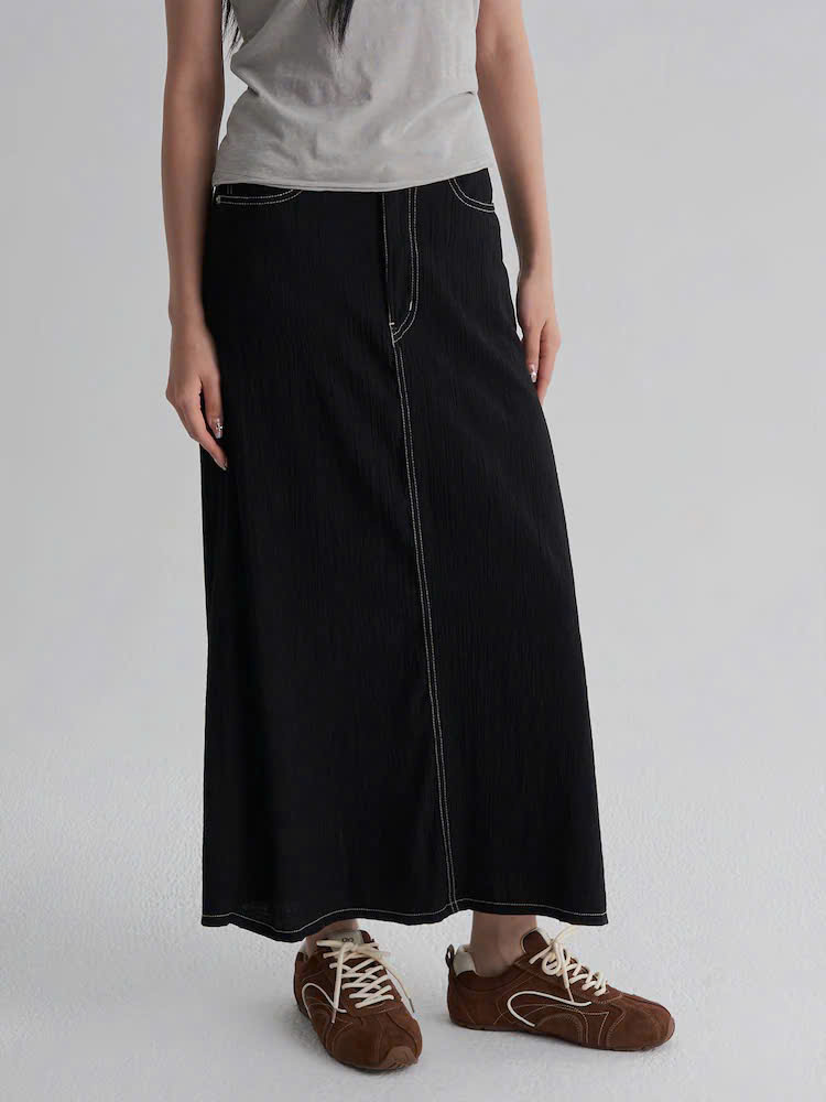 Chân váy dài phối viền chỉ ( ĐEN )_thumbnail_5