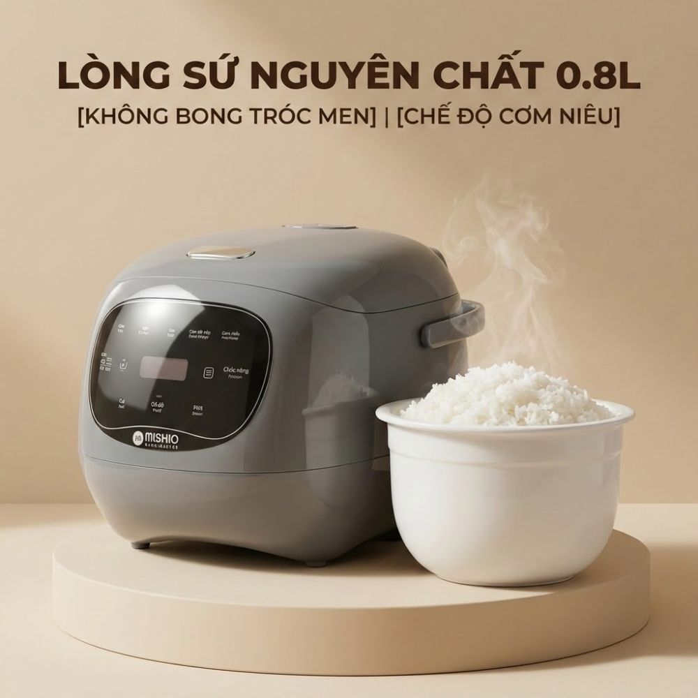 Nồi cơm điện lòng sứ dưỡng sinh Mishio MK365 - màu xám