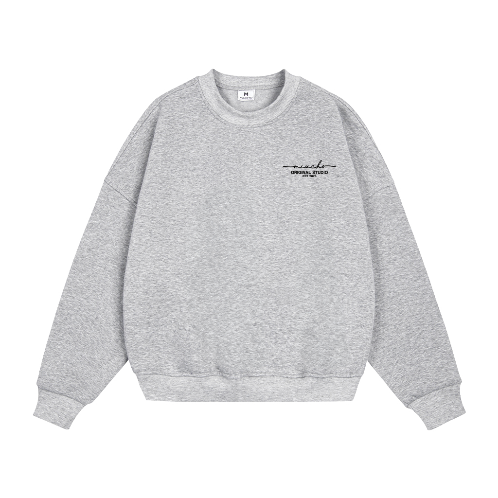 Áo sweater nữ form boxy 1902 Miucho cổ tròn vải nỉ bông 350 GSM in basic_thumbnail_9