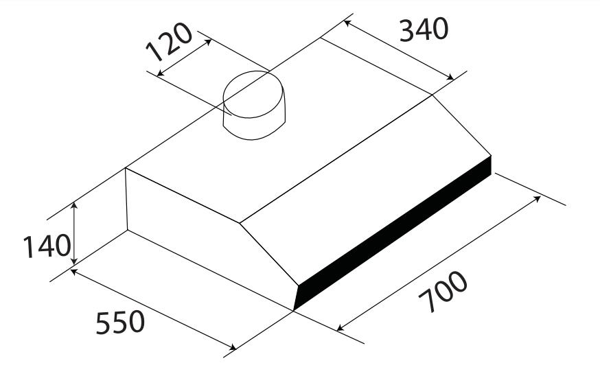 Kích thước lắp đặt của máy hút mùi Kaff KF-70I