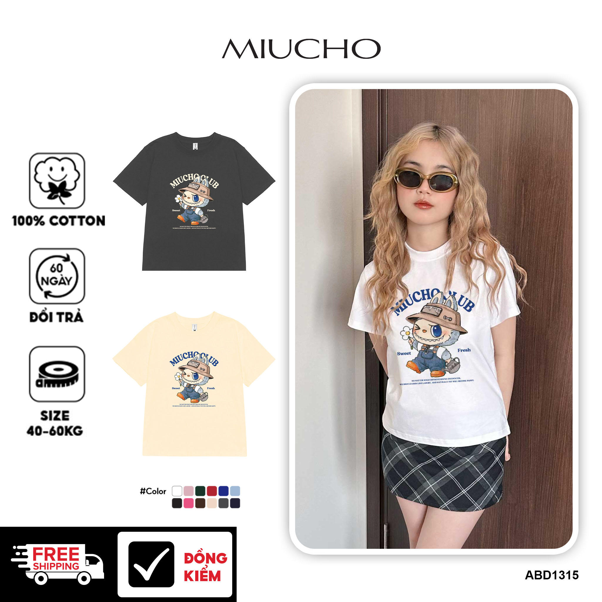 Áo baby tee labubu form ôm ABD1315 Miucho tay ngắn cổ tròn hotrend in mix