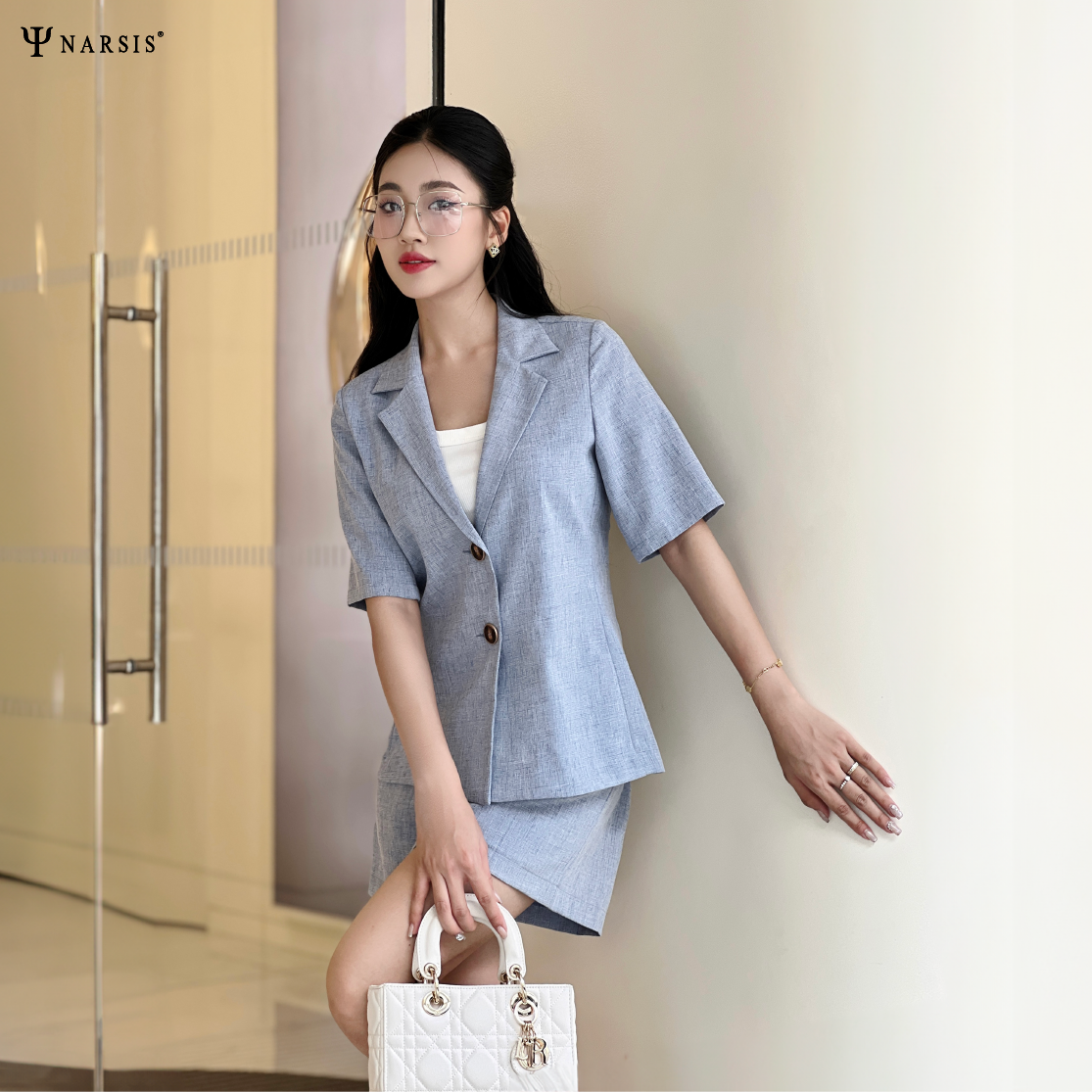 Sét vest hè Narsis M24010 tay ngắn, phối quần short, phong cách hiện đại._thumbnail_7