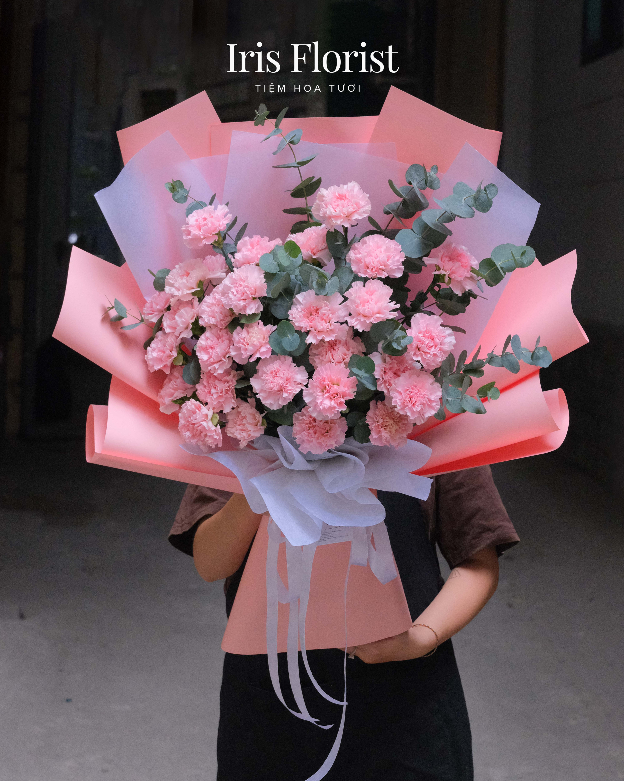 Bó hoa cẩm chướng mix lá (Panxe) - Size L