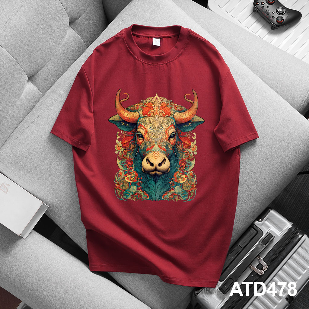Áo thun nam form rộng 12 con giáp tuổi Sửu ATD478 Miucho Iconic cotton cổ tròn in graphic_thumbnail_8