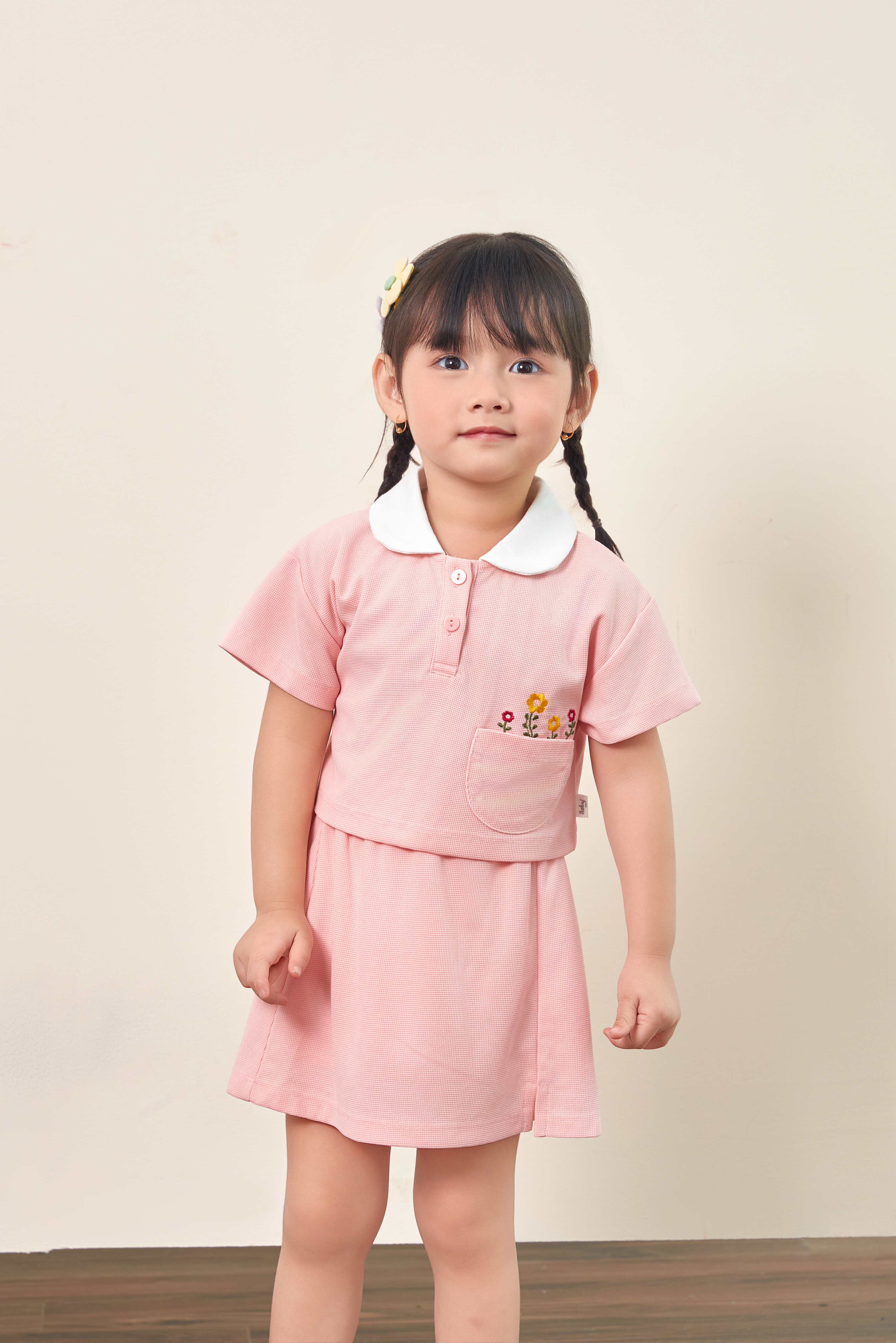 Set bé gái crotop phối cổ kèm chân váy xẻ