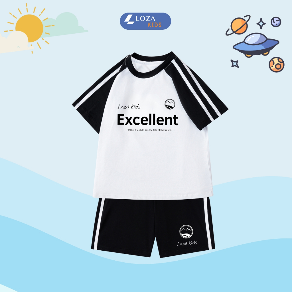 Đồ bộ bé gái, bé trai phối viền Excellent  - Quần áo cho bé chất liệu thun cotton - Loza Kids BF329_thumbnail_5