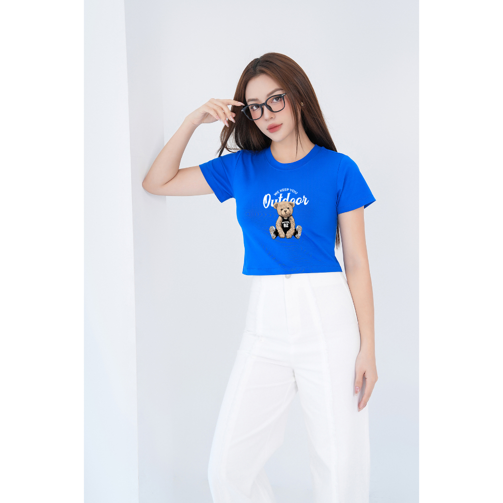 [Form Ôm] Áo croptop ôm in hình gấu Outdoor - Áo laptop kiểu thời trang chất Cotton LOZA CR6386_thumbnail_5