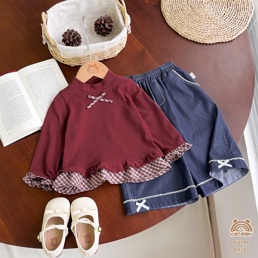 Áo dài ĐỎ phối bèo kẻ caro