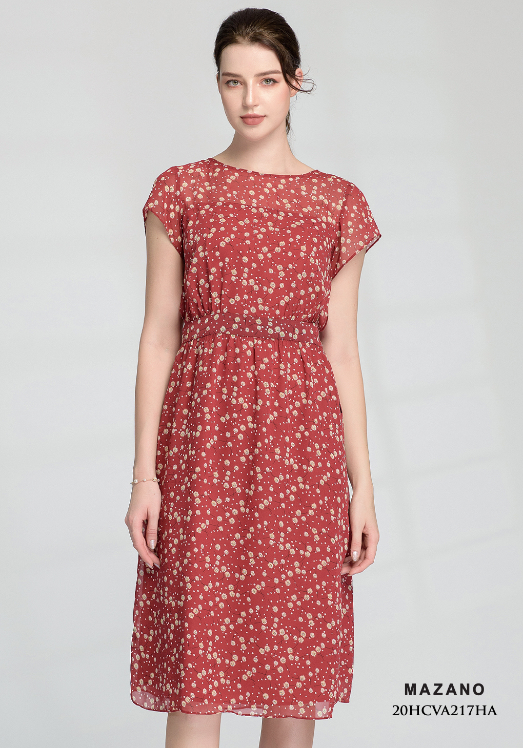 Đầm đen hoa nhí trắng bùng eo ngắn thắt đai sau