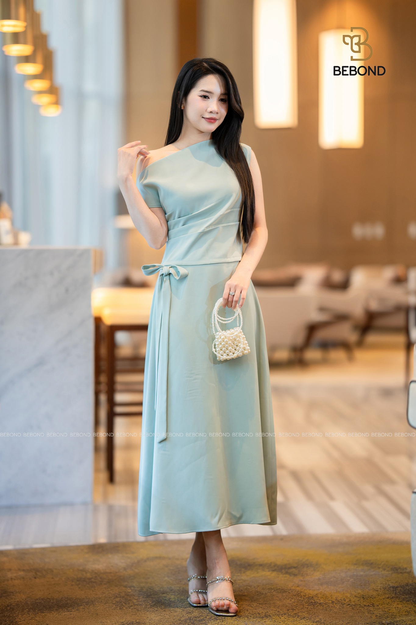 Áo trễ vai tay hến DELLA màu XANH_thumbnail_3