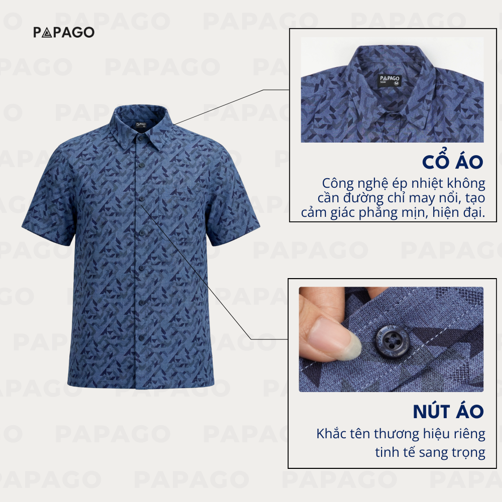 Áo sơ mi nam trung niên PAPAGO tay ngắn vải kate màu trơn_thumbnail_3